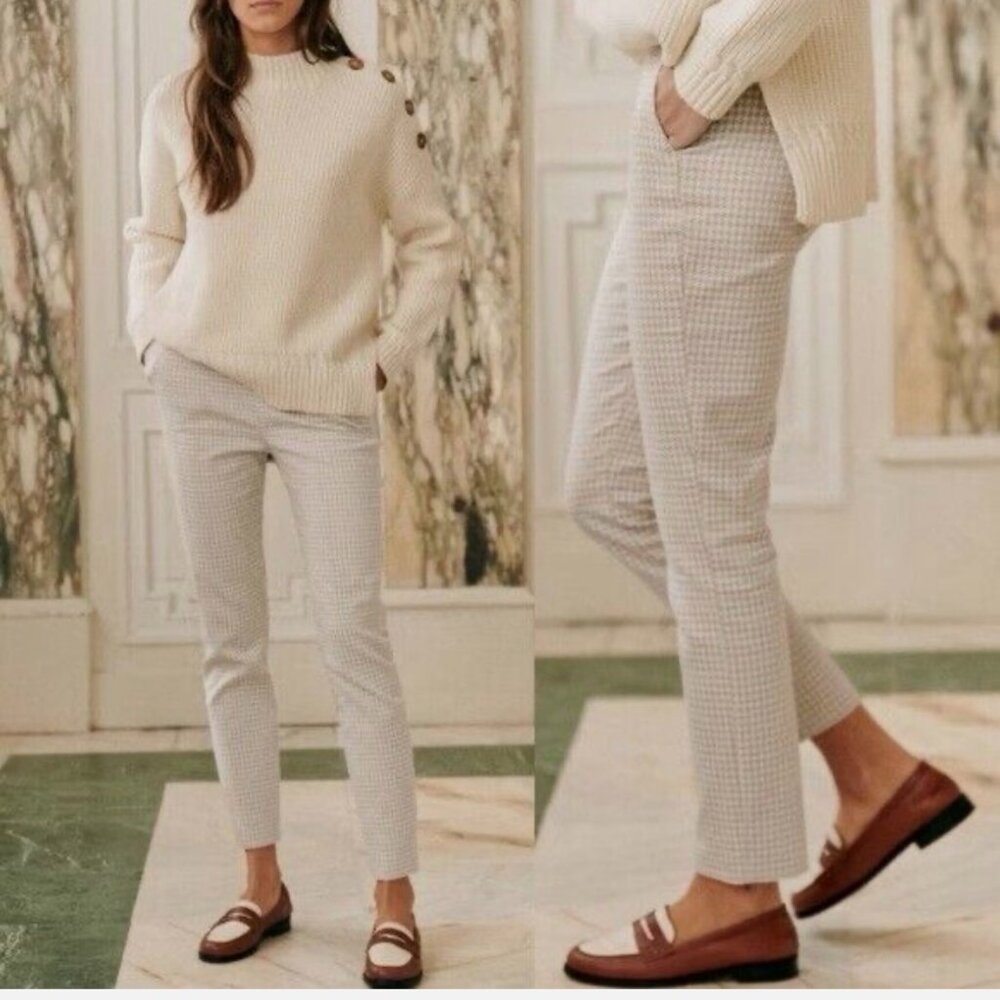 Sezane Clara Trousers in Camel-Ecru Houndstooth